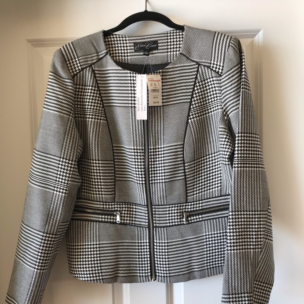 NWT houndstooth blazer- sz Large zip up / pocket